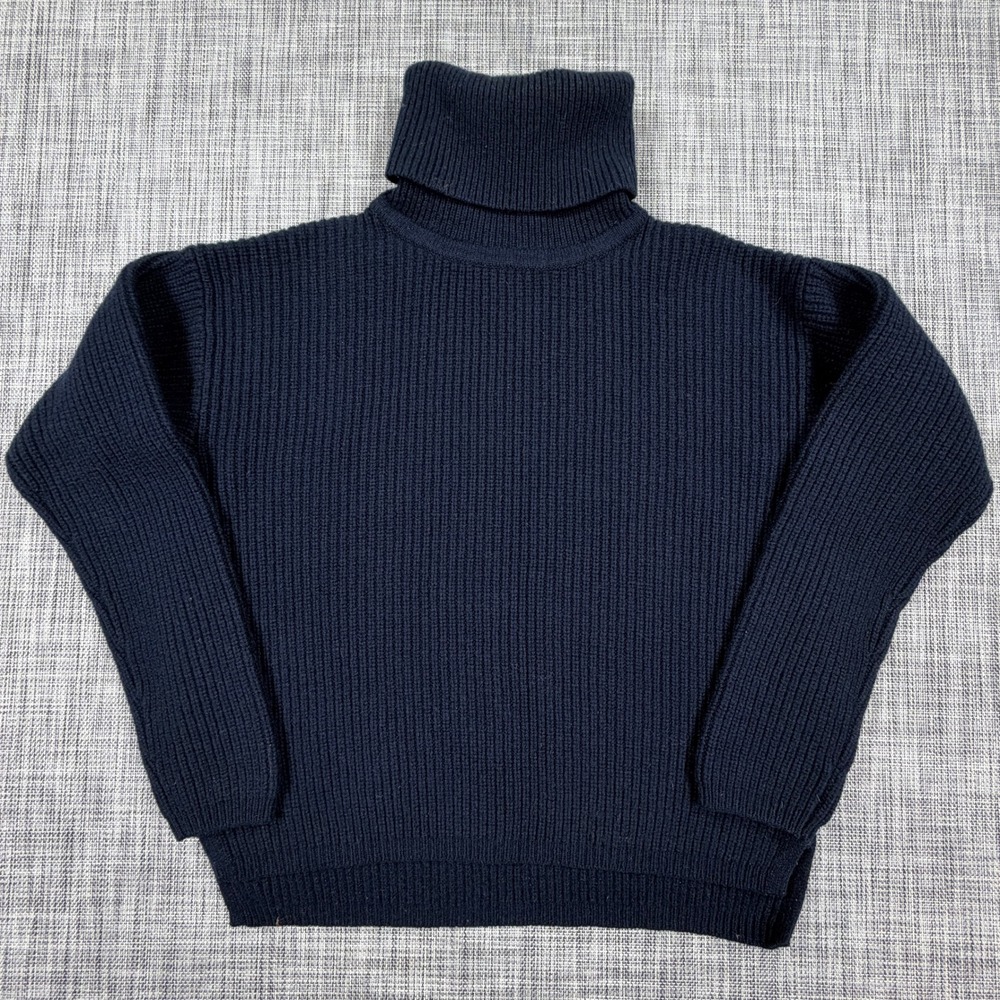 Comptoir des Cotonniers Womens Medium Navy Wool Chunky Ribbed Turtleneck Sweater